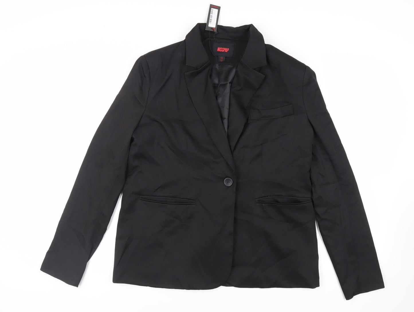 Misspap Womens Black Jacket Blazer Size 14 Button