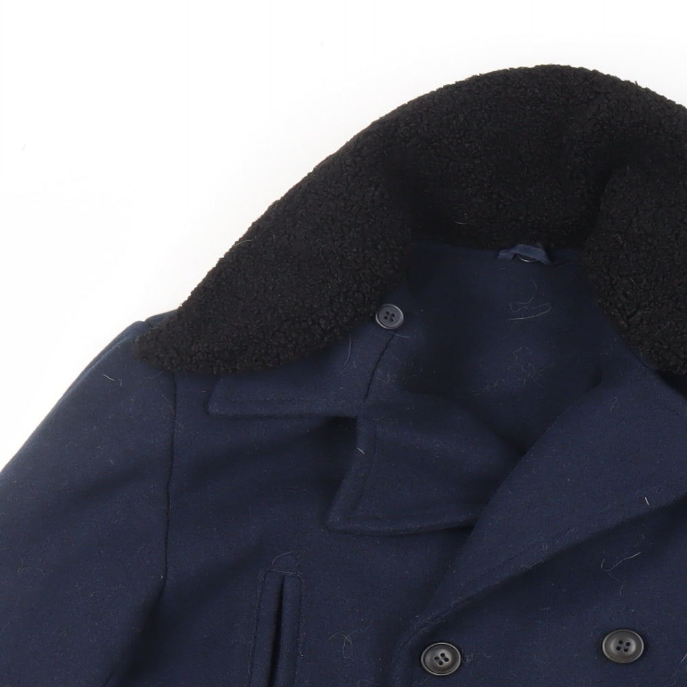 Marks and Spencer Boys Blue Pea Coat Coat Size 11-12 Years Button
