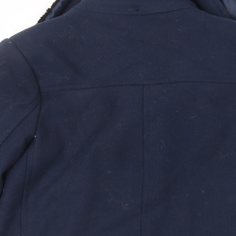 Marks and Spencer Boys Blue Pea Coat Coat Size 11-12 Years Button