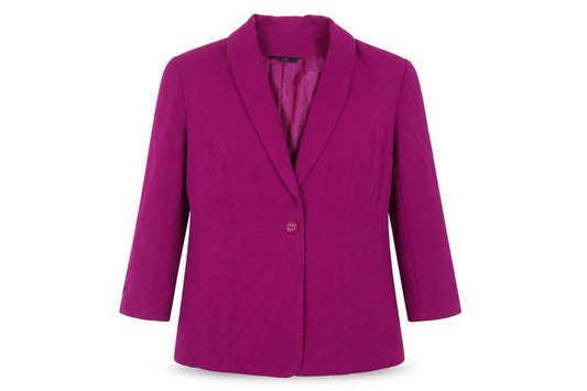 Front view of Hudson & Onslow women’s purple jacket blazer, size UK 18, button
