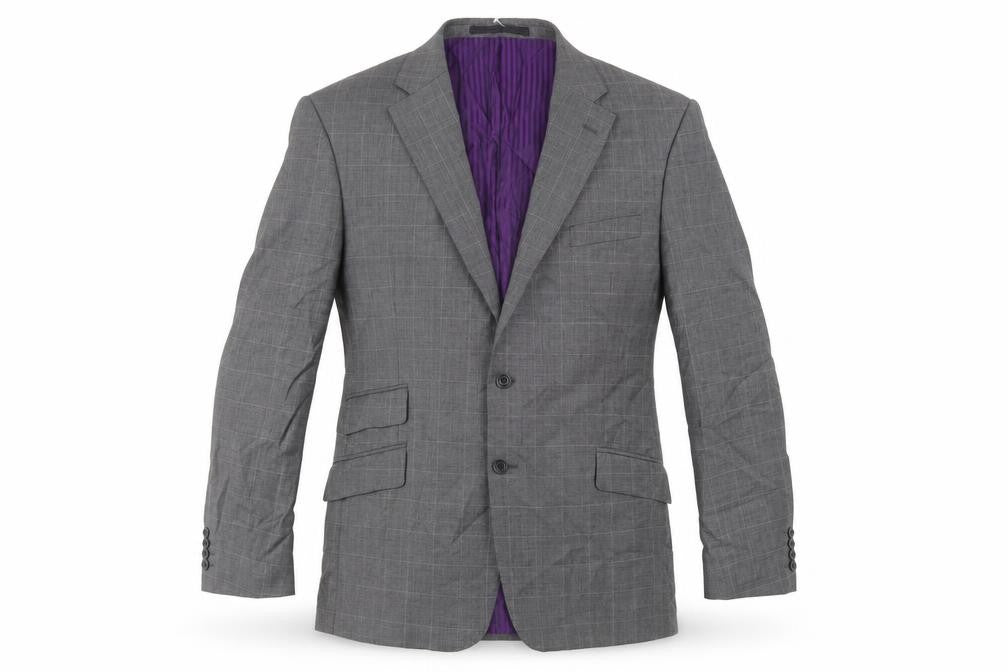 Front view of Marks & Spencer men’s grey check wool jacket suit jacket, size 44, regular