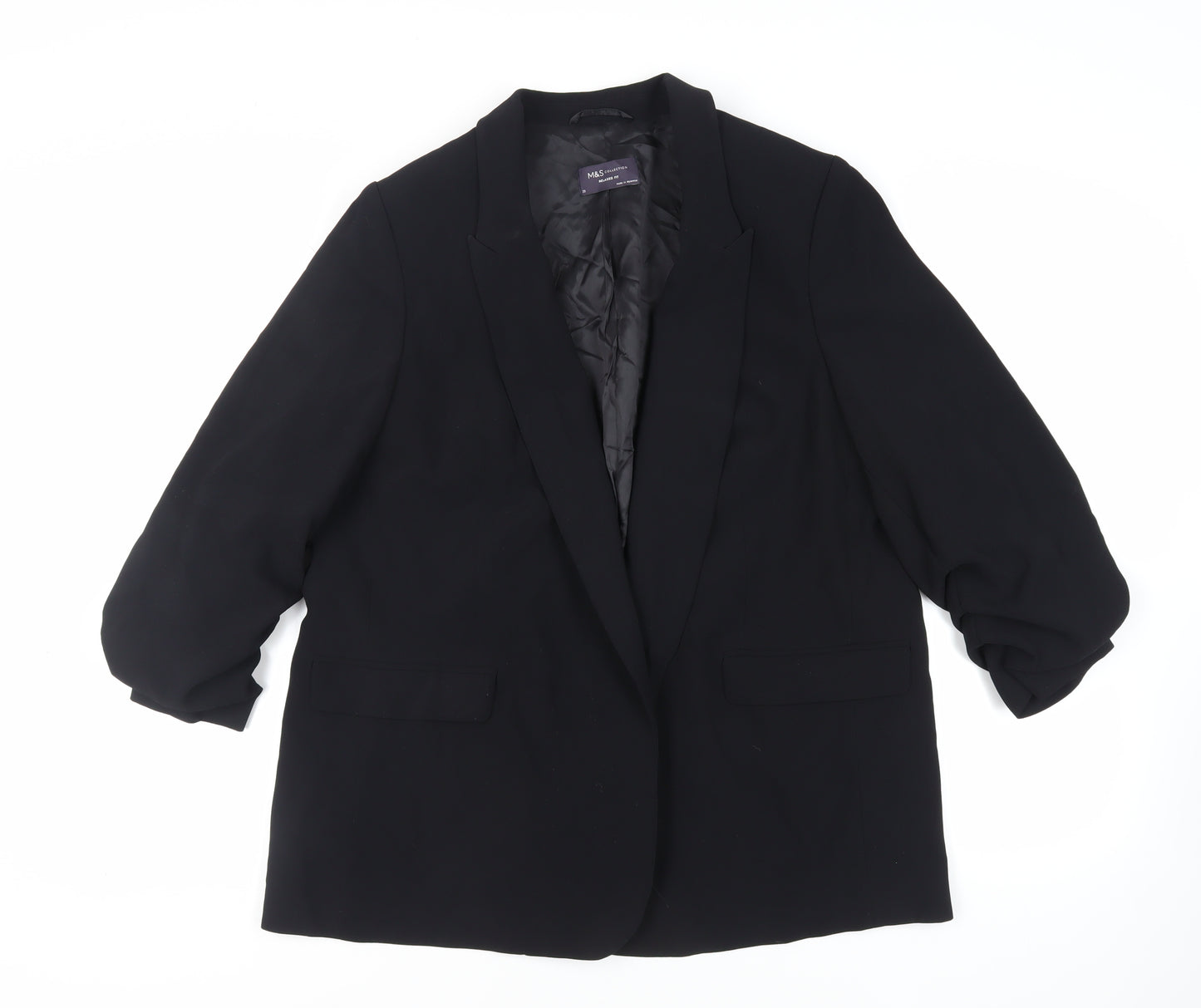 Marks and Spencer Womens Black Jacket Blazer Size 20 - Open Ruched Sleeve