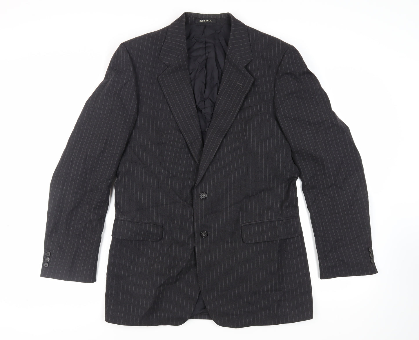 St Michael Mens Grey Striped Wool Jacket Suit Jacket Size 40 Regular - Vintage