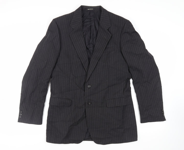 St Michael Mens Grey Striped Wool Jacket Suit Jacket Size 40 Regular - Vintage