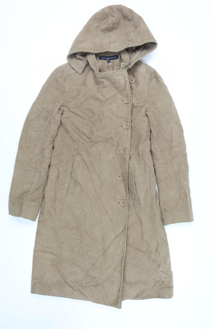 French Connection Womens Beige Overcoat Coat Size 8 Button - Suede Effect