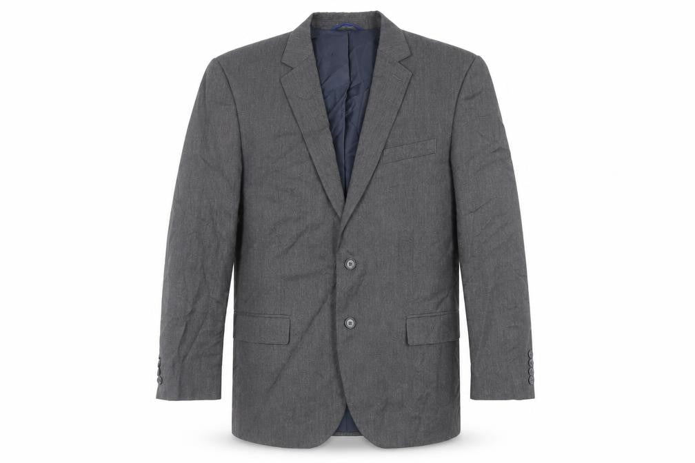 Front view of Marks & Spencer men’s grey polyester jacket suit jacket, size 42, regular