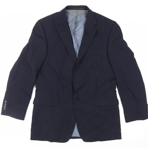 Marks and Spencer Mens Blue Striped Wool Jacket Suit Jacket Size 40 Regular