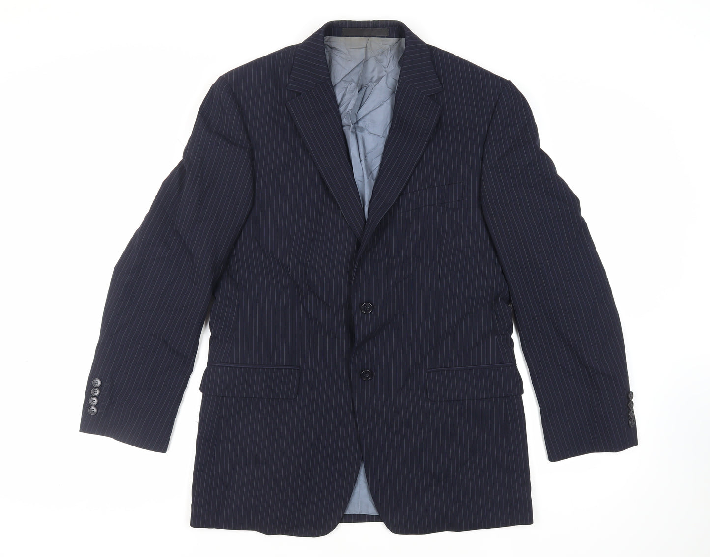 Marks and Spencer Mens Blue Striped Wool Jacket Suit Jacket Size 40 Regular