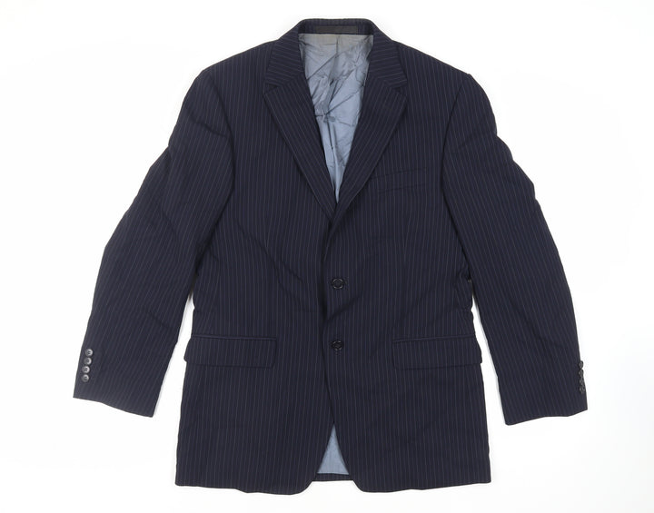 Marks and Spencer Mens Blue Striped Wool Jacket Suit Jacket Size 40 Regular