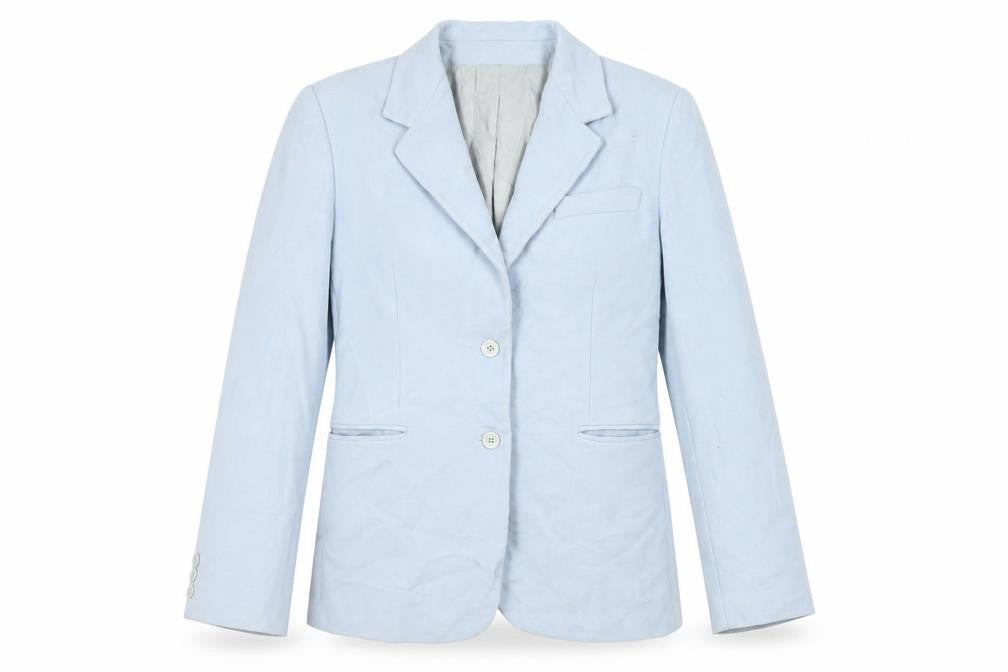 Front view of Marchese Coccapani women’s blue jacket blazer, size UK 12, button - vintage