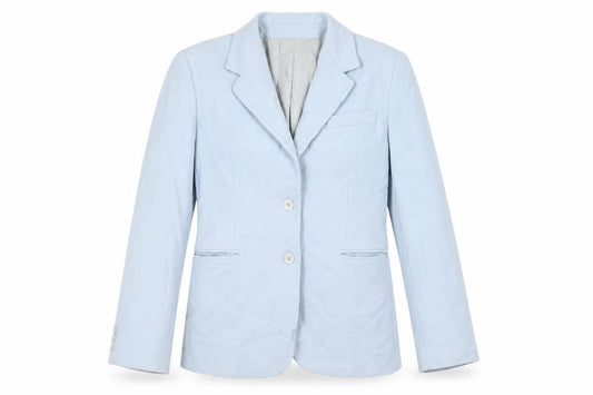 Front view of Marchese Coccapani women’s blue jacket blazer, size UK 12, button - vintage