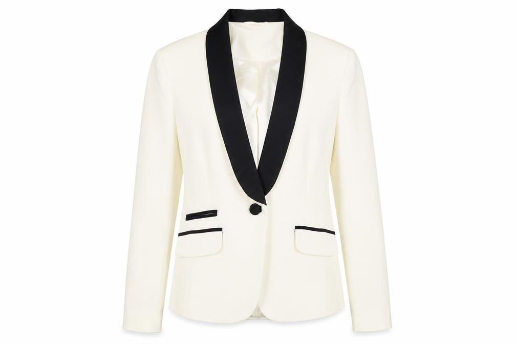 Front view of M&Co women’s ivory jacket blazer, size UK 14, button
