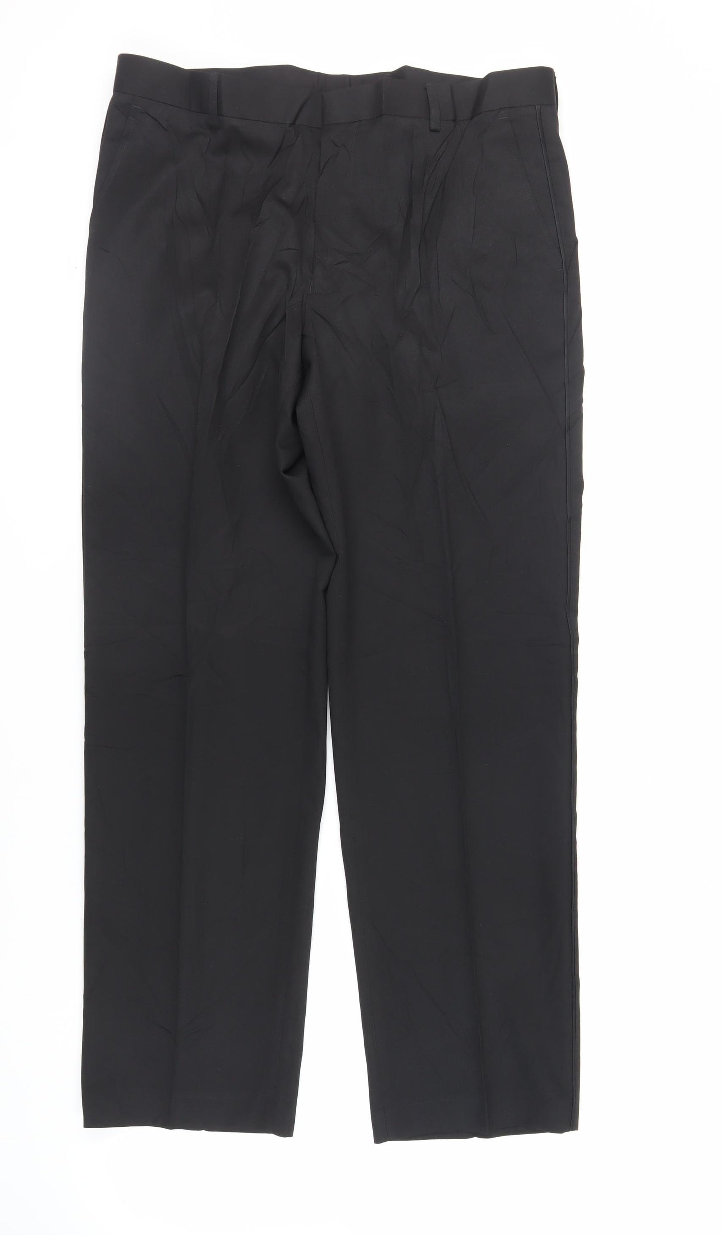 Marks and Spencer Mens Black Polyester Dress Pants Trousers Size 36 in L31 in Regular Zip