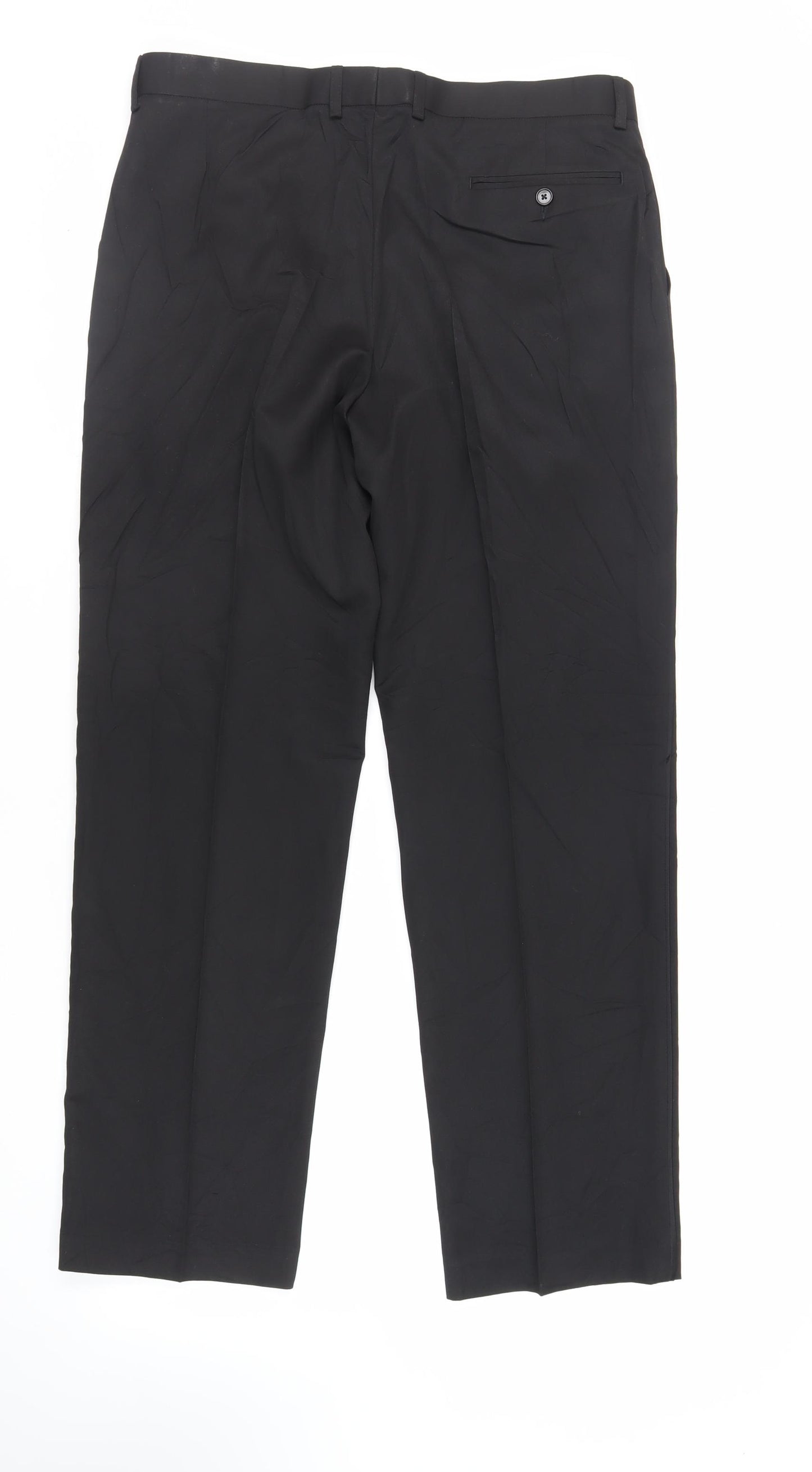 Marks and Spencer Mens Black Polyester Dress Pants Trousers Size 36 in L31 in Regular Zip