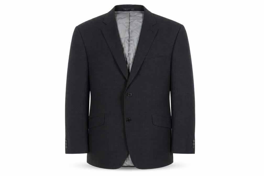Front view of Tom English men’s black polyester jacket suit jacket, size 42, regular