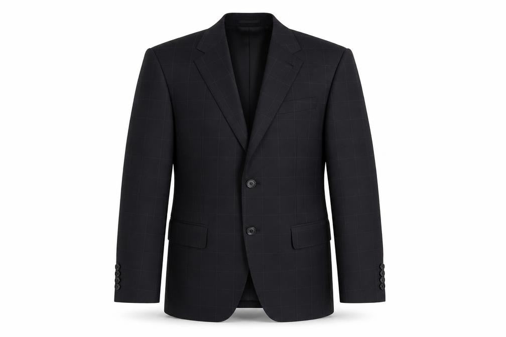 Front view of Next men’s black check wool jacket suit jacket, size 38, regular