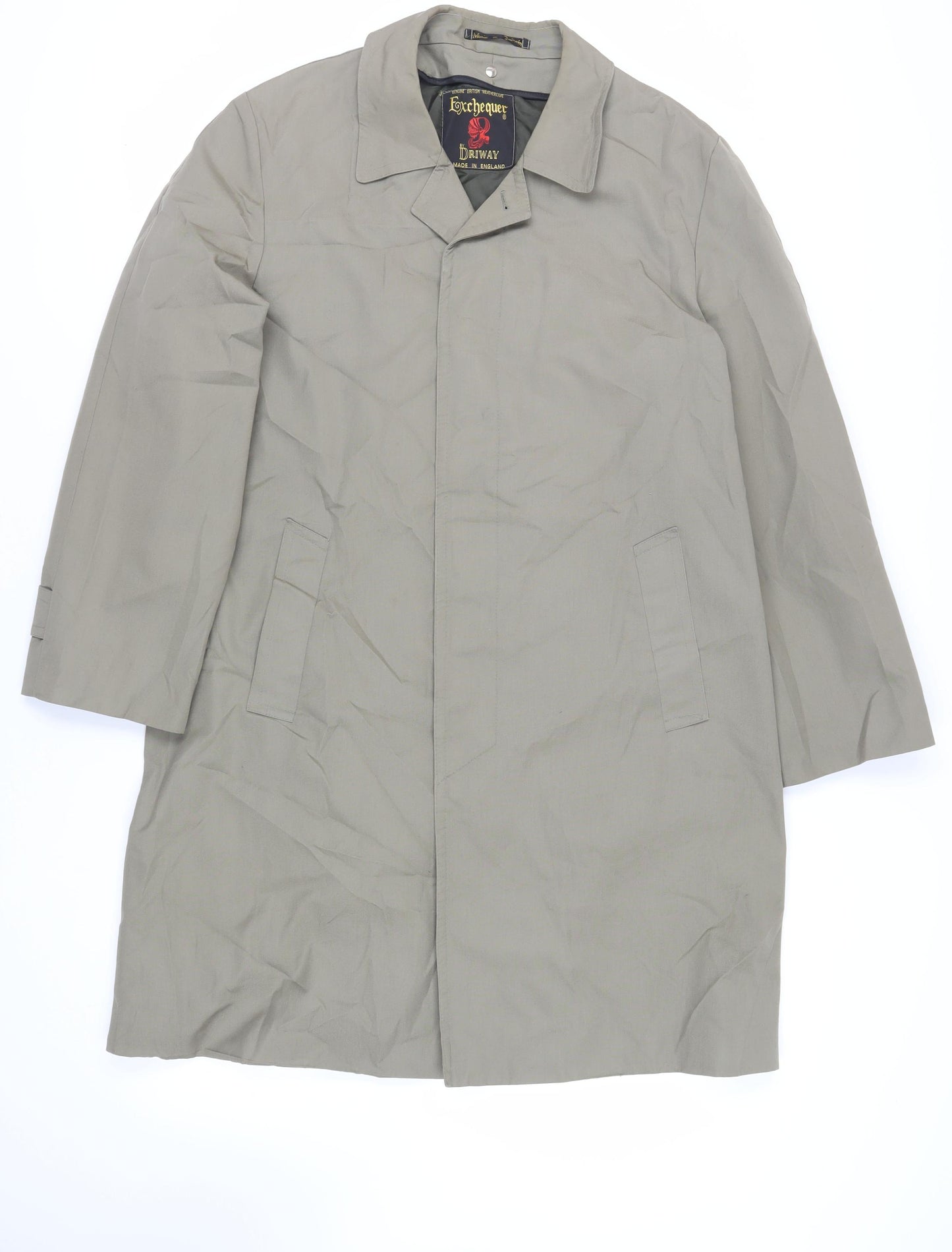 Exchequer Mens Green Trench Coat Coat Size L Button - Water Resistant Vintage