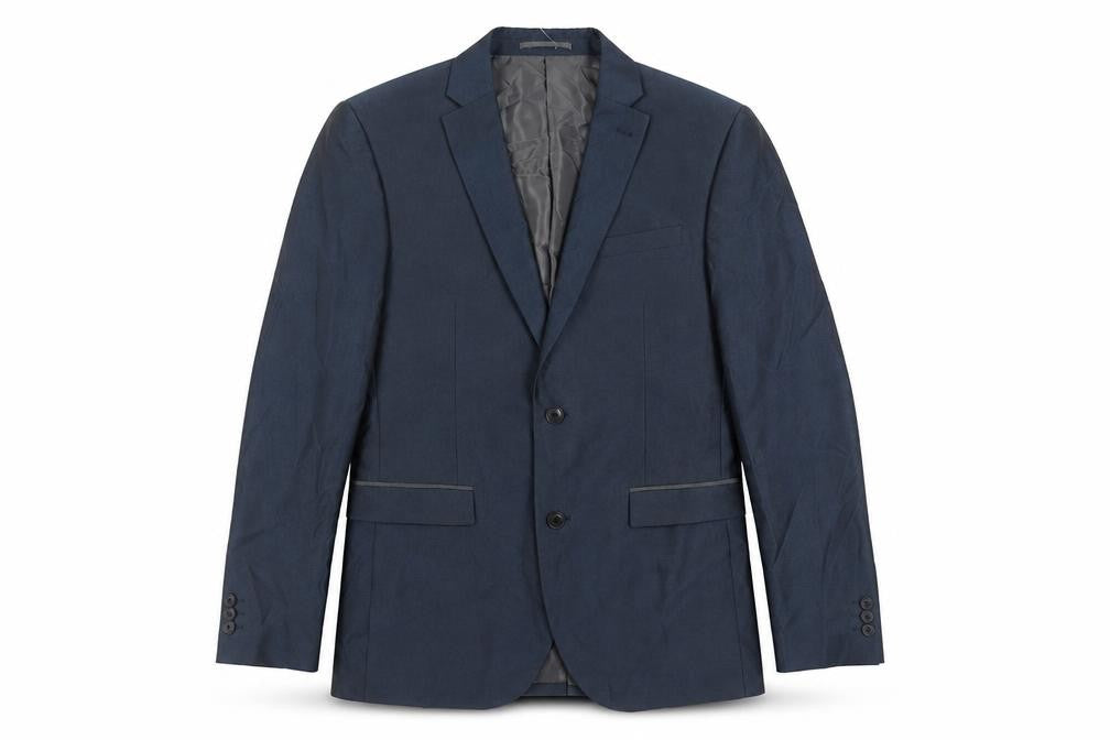 Front view of Next men’s blue polyester jacket suit jacket, size 42, regular