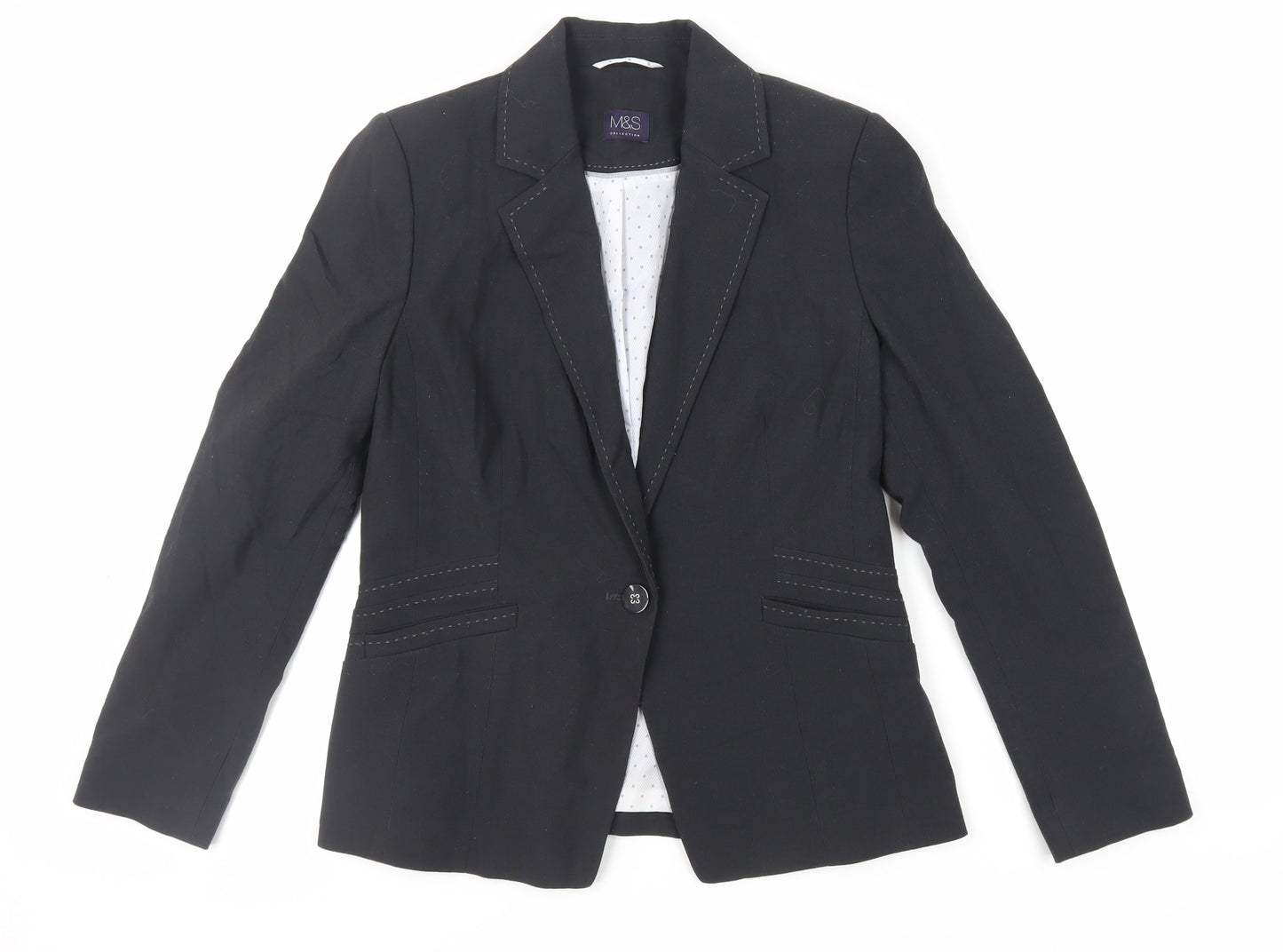 Marks and Spencer Womens Black Jacket Blazer Size 12 Button