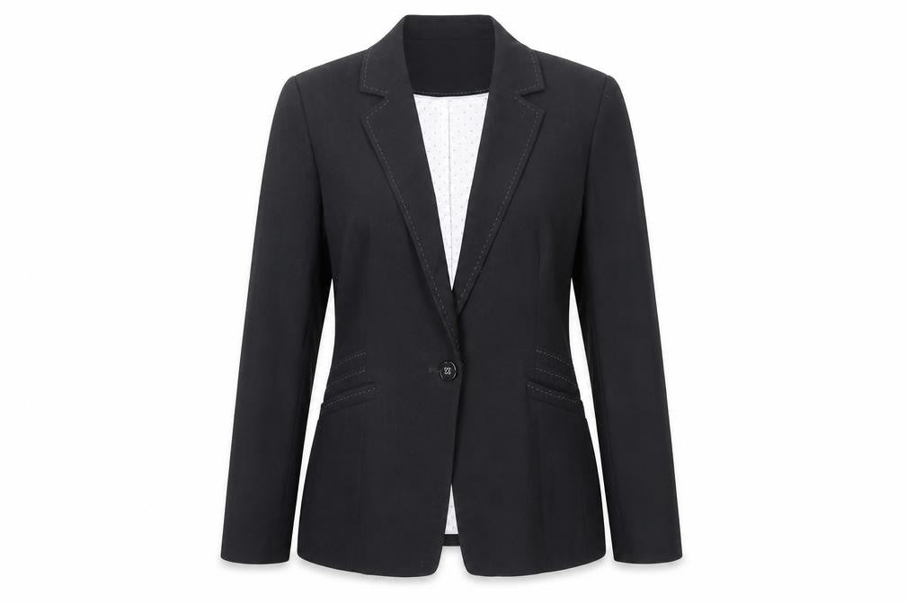 Front view of Marks & Spencer women’s black jacket blazer, size UK 12, button