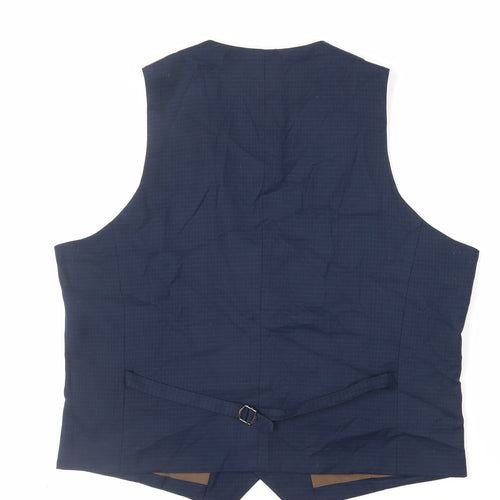 Fellini Mens Blue Plaid Polyester Jacket Suit Waistcoat Size 46 Regular