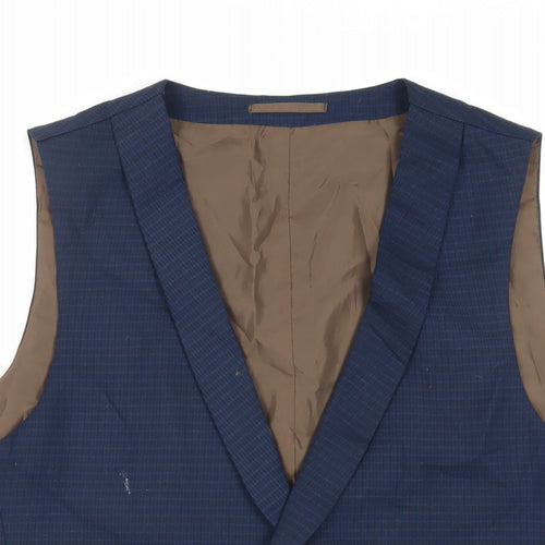 Fellini Mens Blue Plaid Polyester Jacket Suit Waistcoat Size 46 Regular
