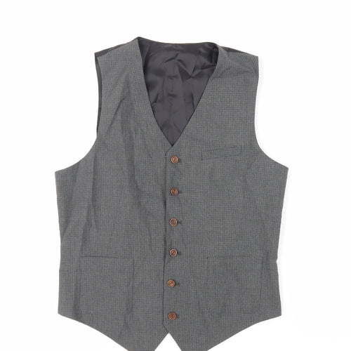 ASOS Mens Grey Plaid Polyester Jacket Suit Waistcoat Size 40 Regular