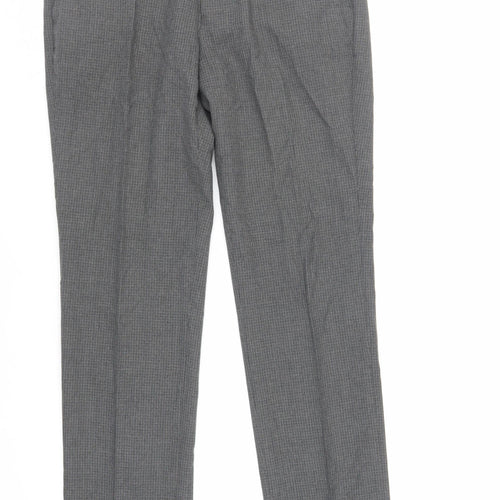 ASOS Mens Grey Plaid Polyester Dress Pants Trousers Size 32 in L32 in Regular Zip