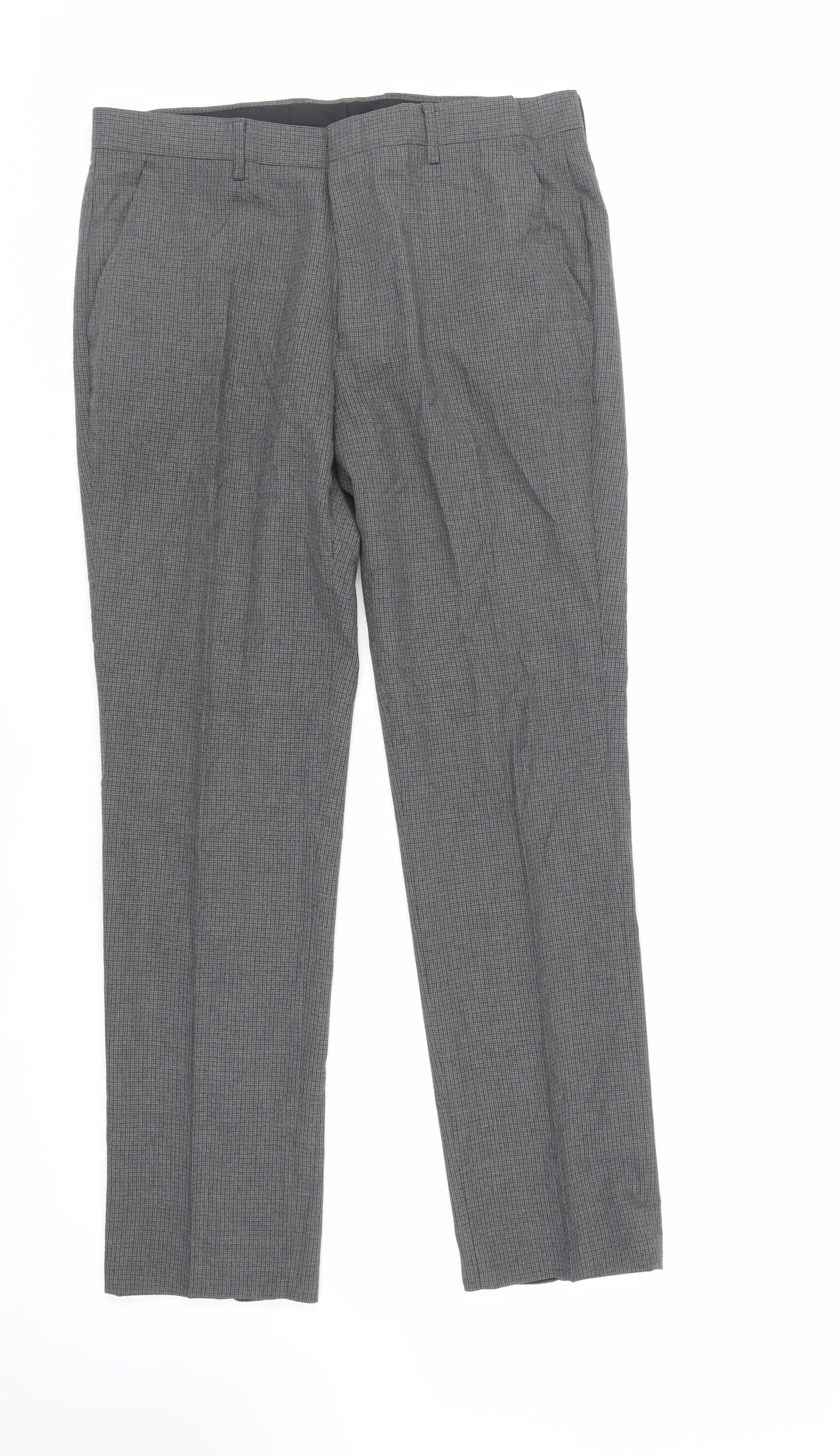 ASOS Mens Grey Plaid Polyester Dress Pants Trousers Size 32 in L32 in Regular Zip