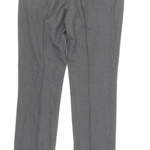 ASOS Mens Grey Plaid Polyester Dress Pants Trousers Size 32 in L32 in Regular Zip