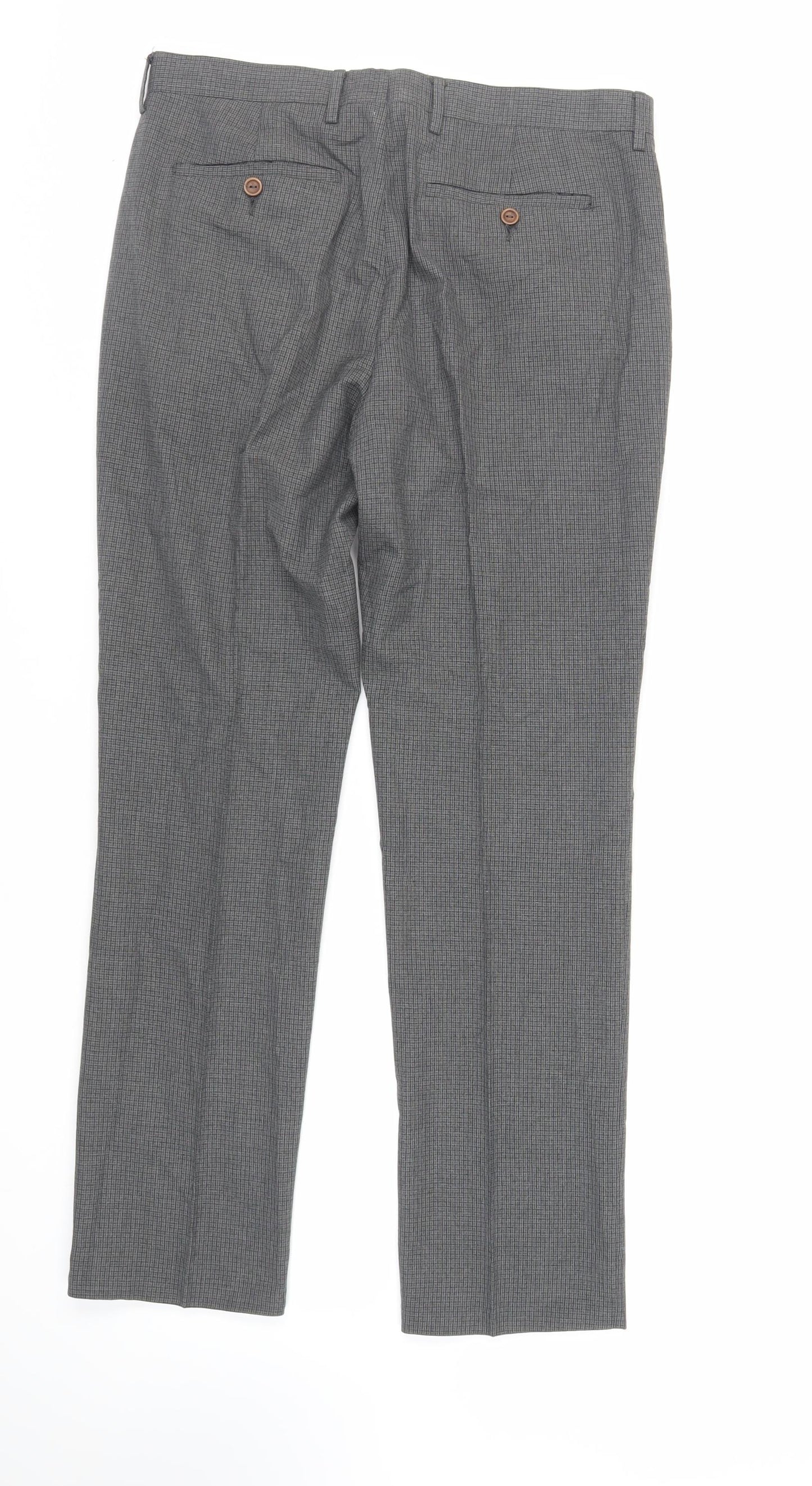 ASOS Mens Grey Plaid Polyester Dress Pants Trousers Size 32 in L32 in Regular Zip