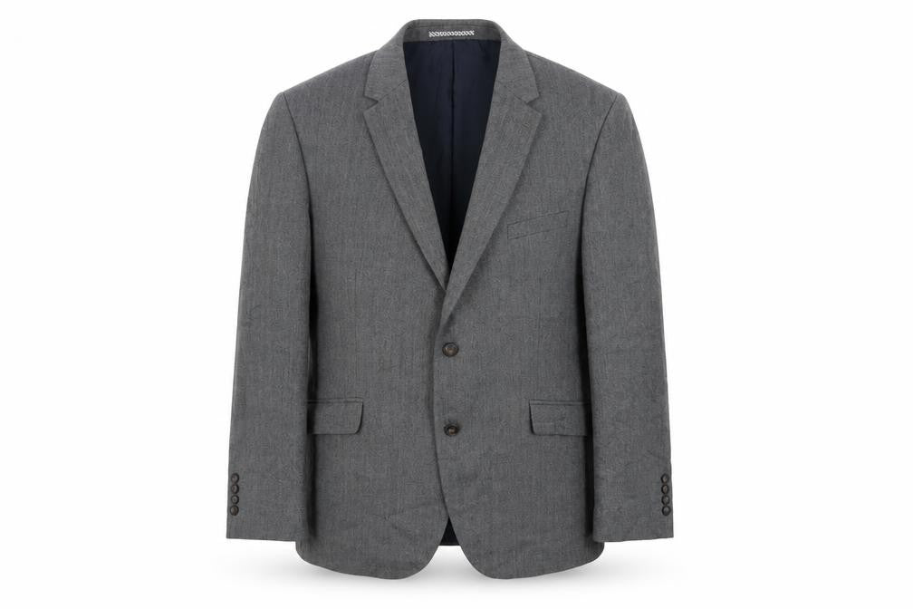 Front view of Marks & Spencer men’s grey wool jacket suit jacket, size 46, regular