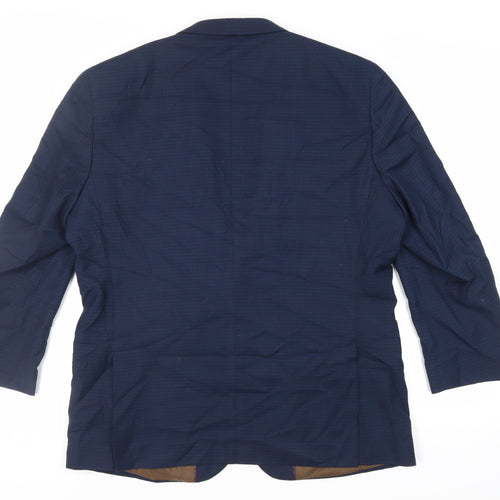 Fellini Mens Blue Plaid Polyester Jacket Suit Jacket Size 46 Regular