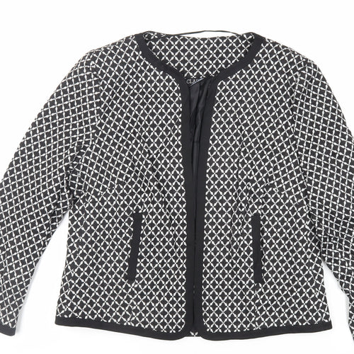 Classic Womens Black Geometric Jacket Blazer Size 16 - Open