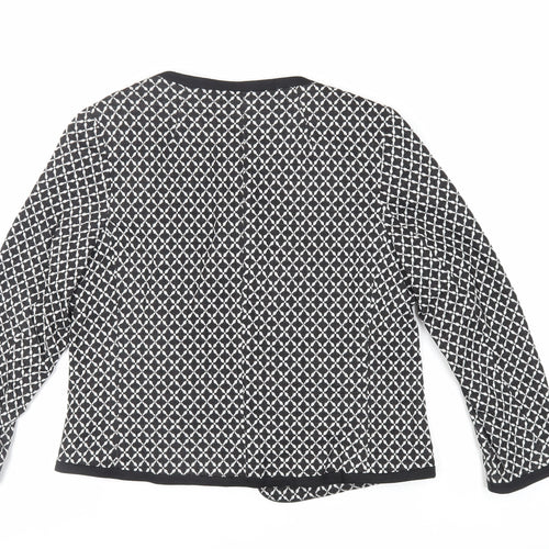 Classic Womens Black Geometric Jacket Blazer Size 16 - Open