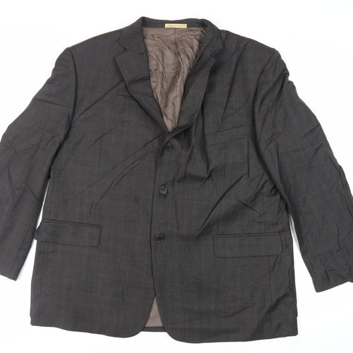 Marks and Spencer Mens Grey Plaid Wool Jacket Suit Jacket Size 46 Regular