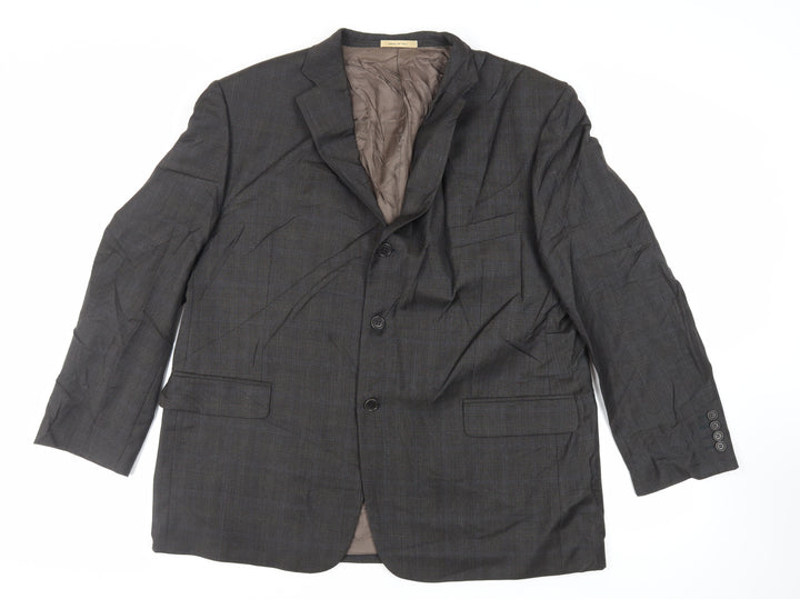 Marks and Spencer Mens Grey Plaid Wool Jacket Suit Jacket Size 46 Regular