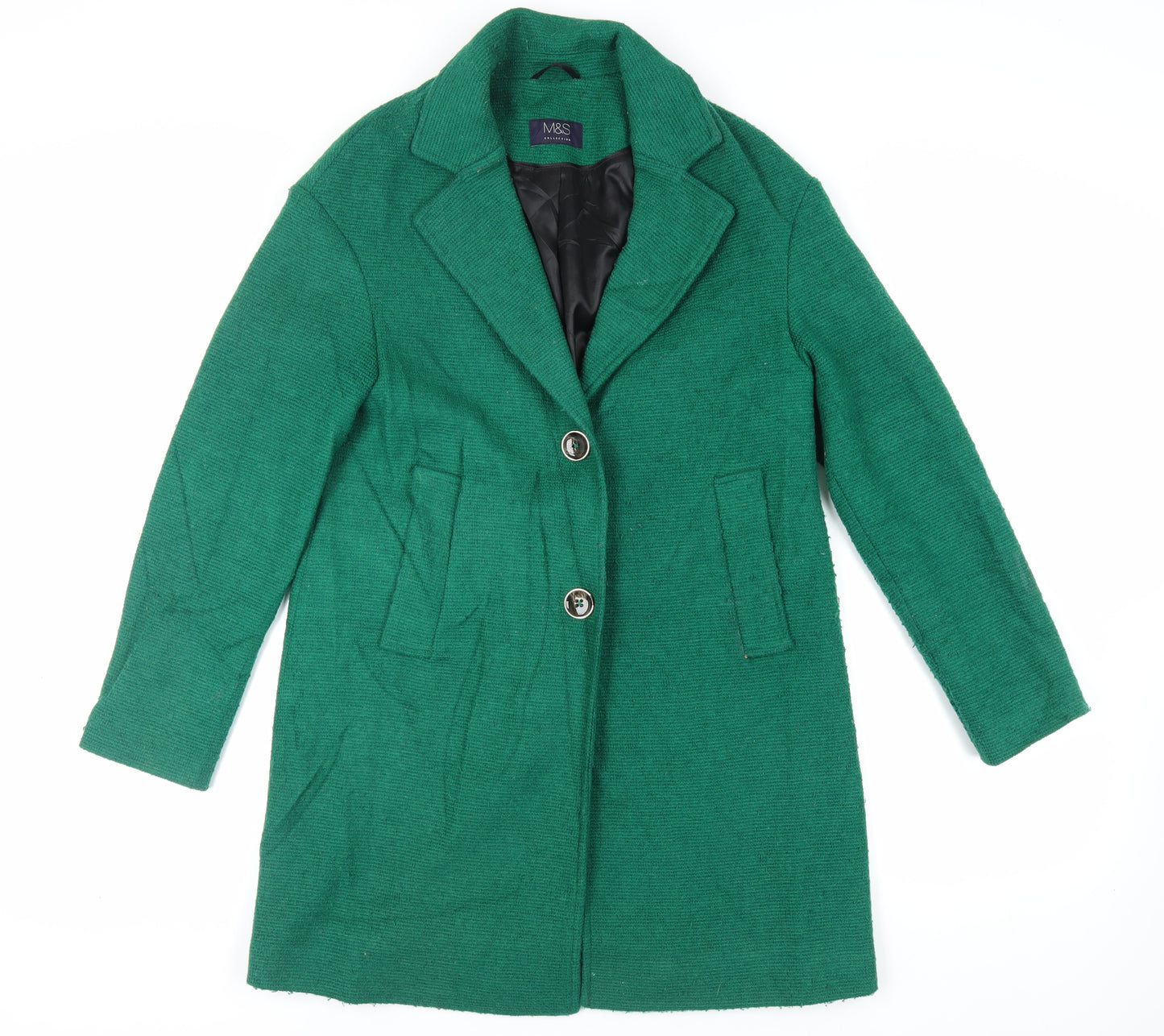 Marks and Spencer Womens Green Pea Coat Coat Size 10 Button