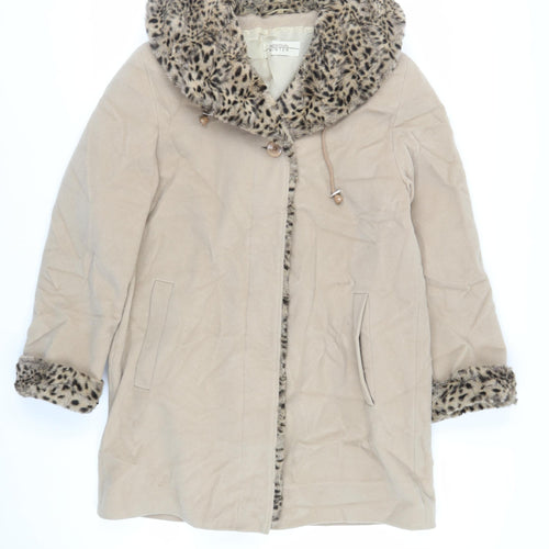 Individual Winter Womens Beige Overcoat Coat Size 12 Button - Faux Fur Collar