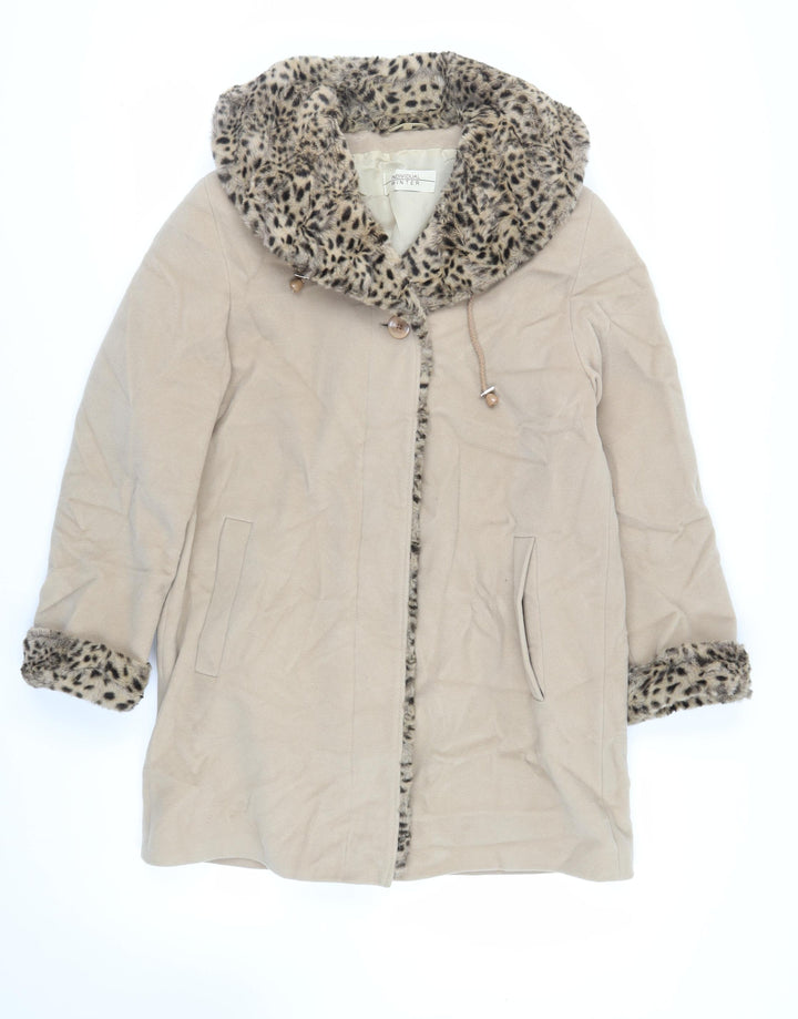 Individual Winter Womens Beige Overcoat Coat Size 12 Button - Faux Fur Collar