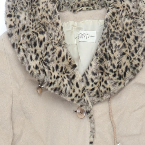 Individual Winter Womens Beige Overcoat Coat Size 12 Button - Faux Fur Collar