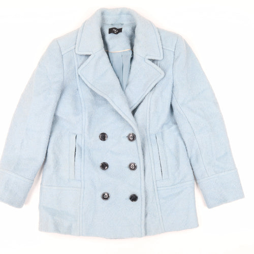 M&Co Womens Blue Pea Coat Coat Size 12 Button