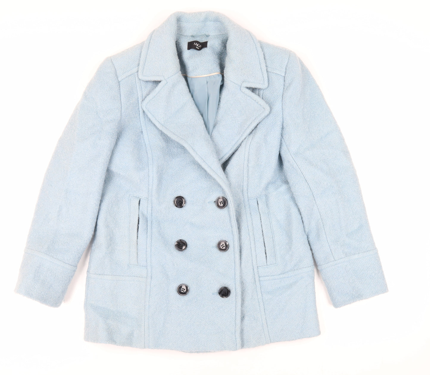M&Co Womens Blue Pea Coat Coat Size 12 Button