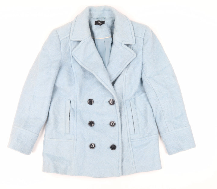 M&Co Womens Blue Pea Coat Coat Size 12 Button