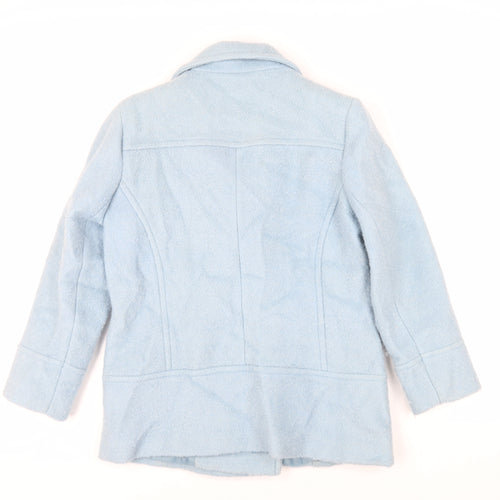 M&Co Womens Blue Pea Coat Coat Size 12 Button