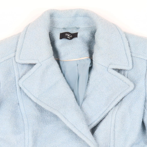 M&Co Womens Blue Pea Coat Coat Size 12 Button