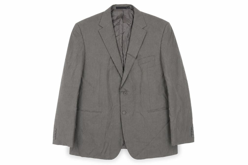 Front view of Marks & Spencer men’s grey polyester jacket suit jacket, size 46, regular