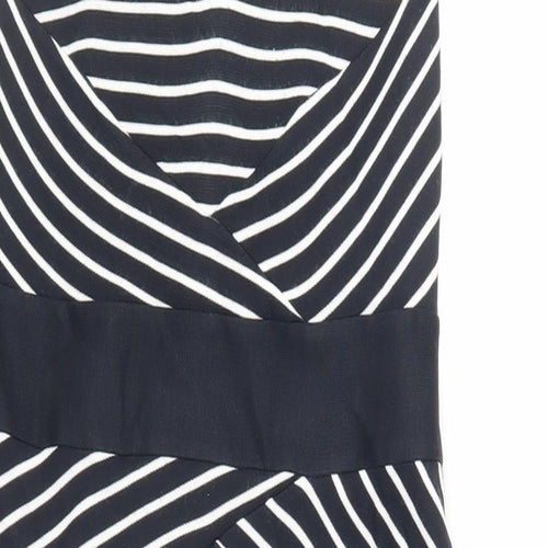 Marks and Spencer Womens Blue Striped Acrylic Pencil Dress Size 12 Boat Neck Zip - Lined