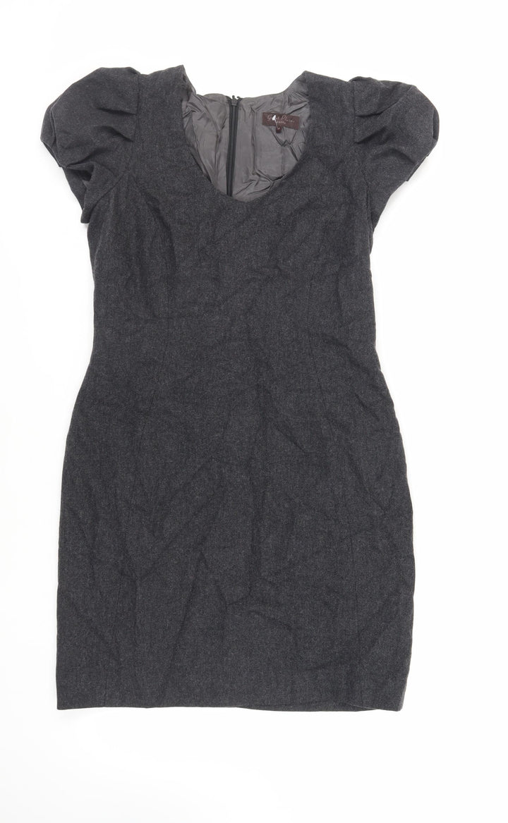 Great Plains Womens Grey Wool Pencil Dress Size M Scoop Neck Zip - Lined