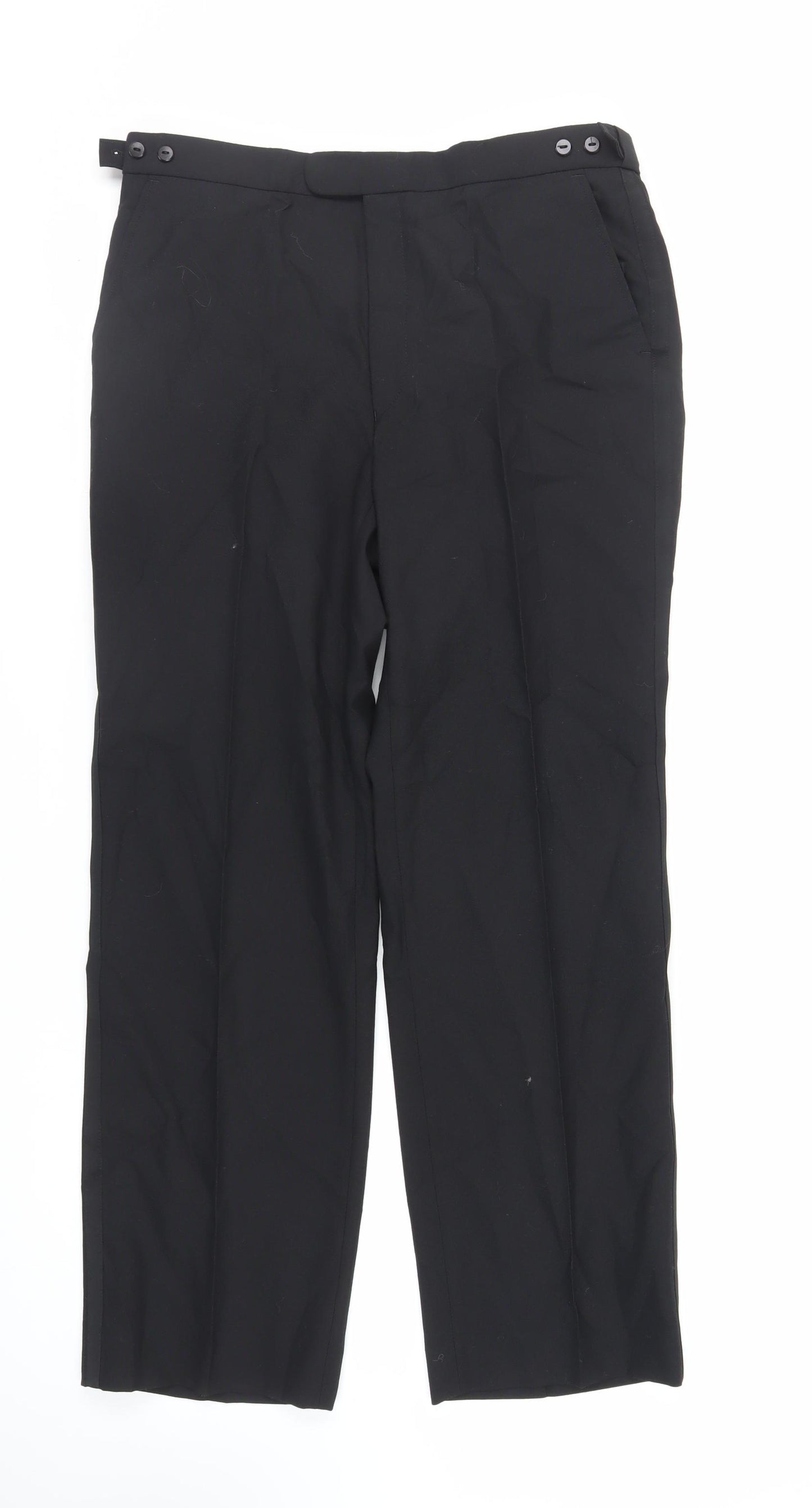 Marks and Spencer Mens Black Polyester Dress Pants Trousers Size 36 in L31 in Regular Zip